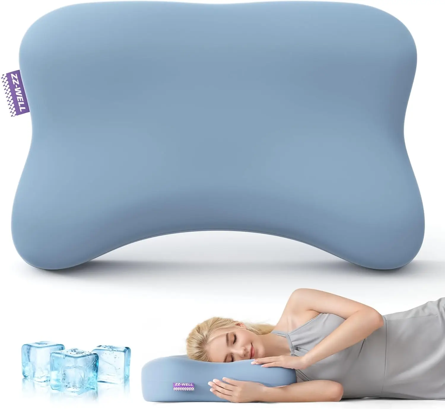 

Ergonomic Cooling Memory Foam Pillow for Side Sleepers, Machine Washable Blue Cover