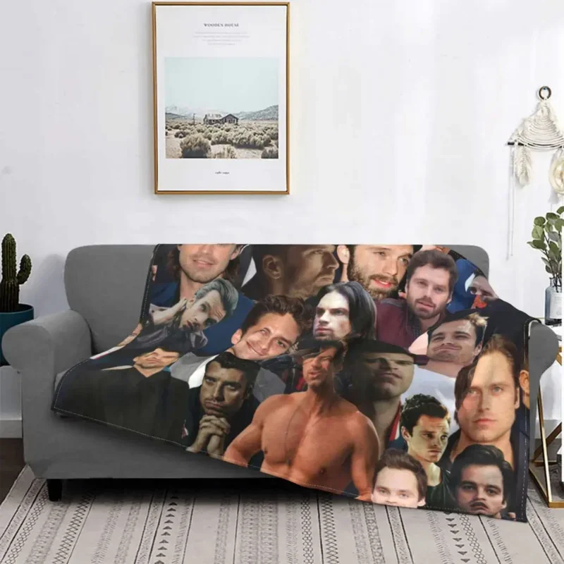 Sebastian Stan Photo Collage Flannel Blanket bucky barnes Custom Throw Blanket for Home 125*100cm Bedspreads