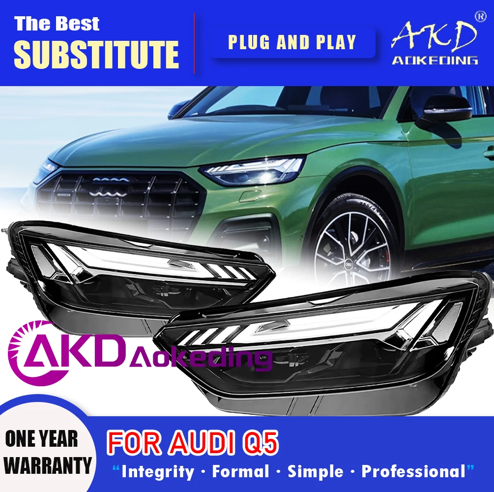 

Фара AKD для Audi Q5, светодиодная фара 2021-2024, фары Q5 DRL, указатель поворота, дальний свет, линза проектора «ангельский глаз»
