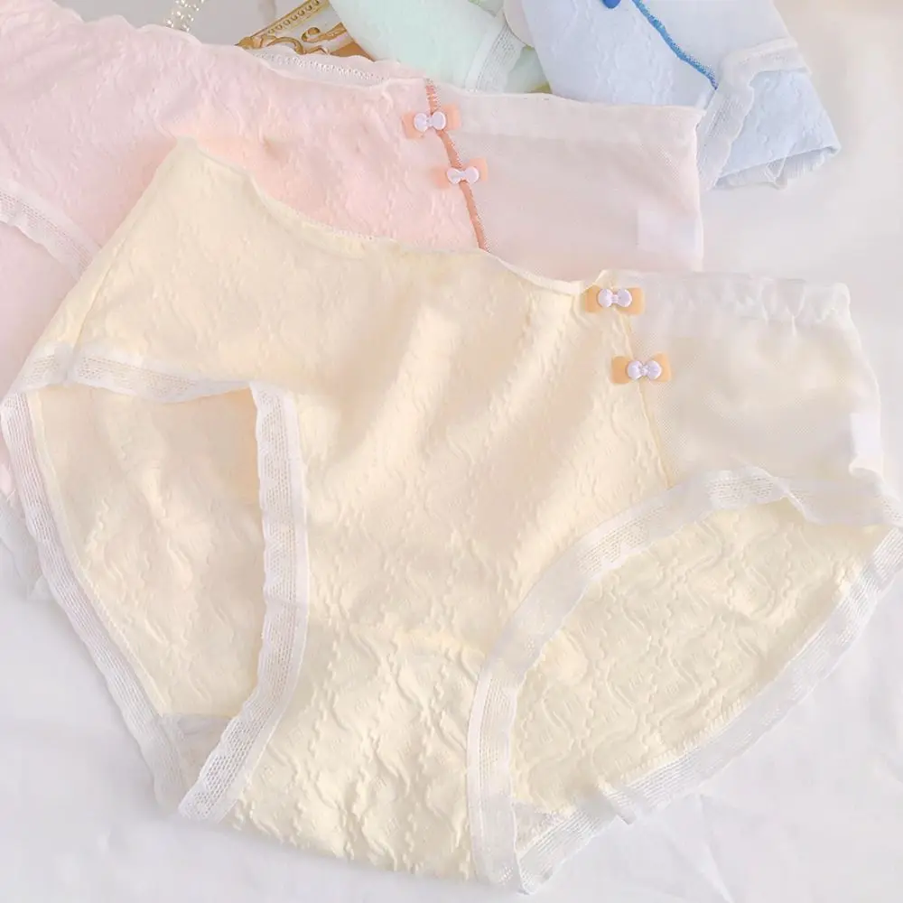 

5PCS Elastic Mid Waist Sweet Panties Underpants Cotton Crotch Mesh Briefs Underwear Bow Seamless Briefs Women Gifts