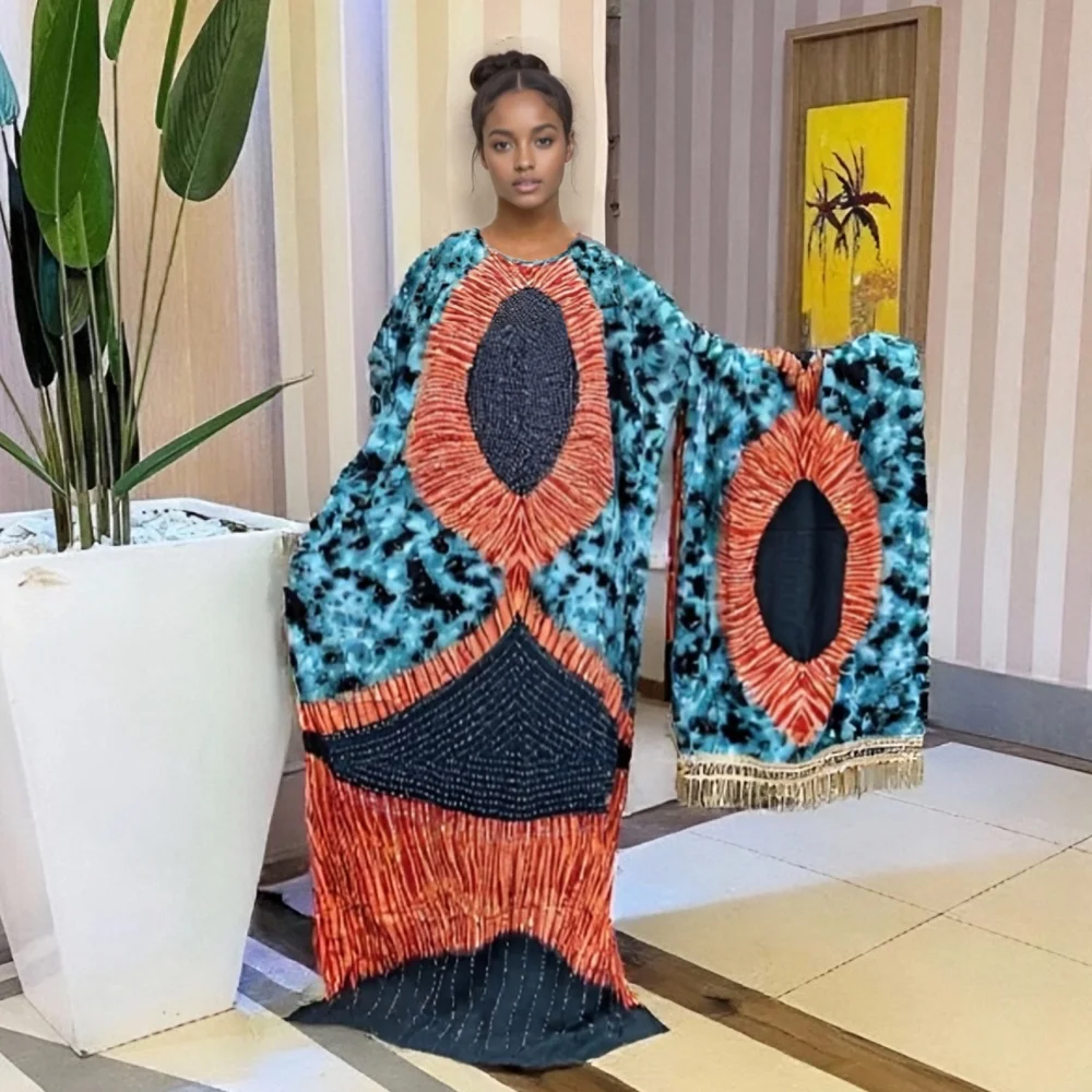 2025 Новое модное свободное повседневное летнее дышащее женское хлопковое платье с африканским принтом на Ближнем Востоке
