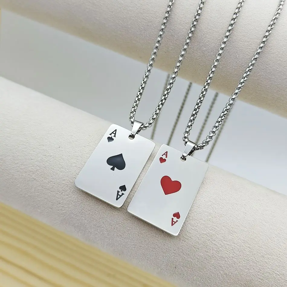 Stainless Steel Jewellery 2024 Hip Hop Poker Card Ace Of Spades Necklace For Women Men Pendant Chain Playing Cards Jewelry Decor