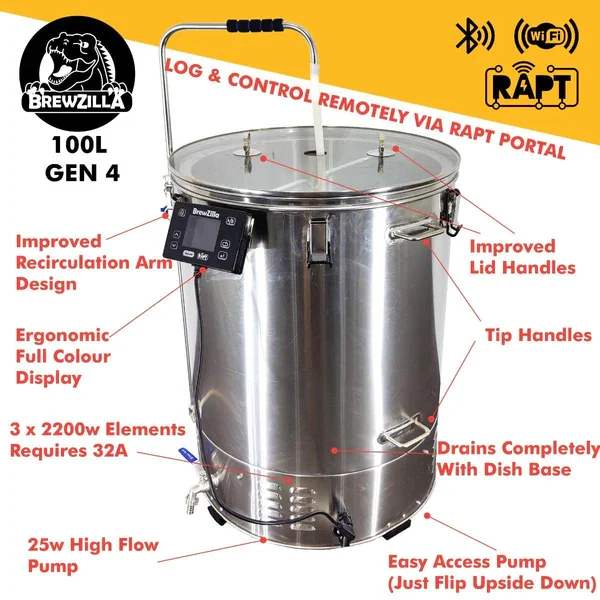 KegLand Gen 4 Brewzilla 100L with Pump 2200w/2200/2200w - 220-240V AC Homebrew beer all in one machine