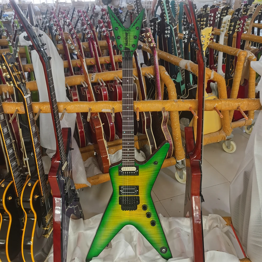 OEM electric guitar WASHBURN DIME Flame Maple top, Floyd rose vibrato, green circle yellow, in stock