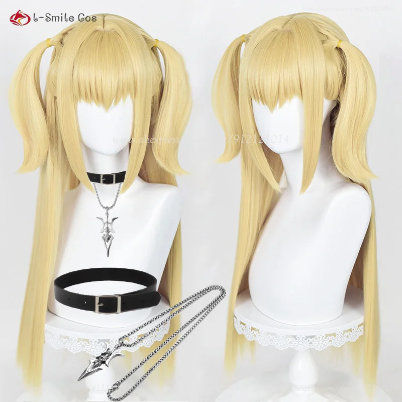 Anime Misa Amane Cosplay Pruiken Misamisa Cosplay 70Cm Lange Gouden Vrouwen Pruik Met Ketting Hittebestendig Synthetisch Haaraccessoire