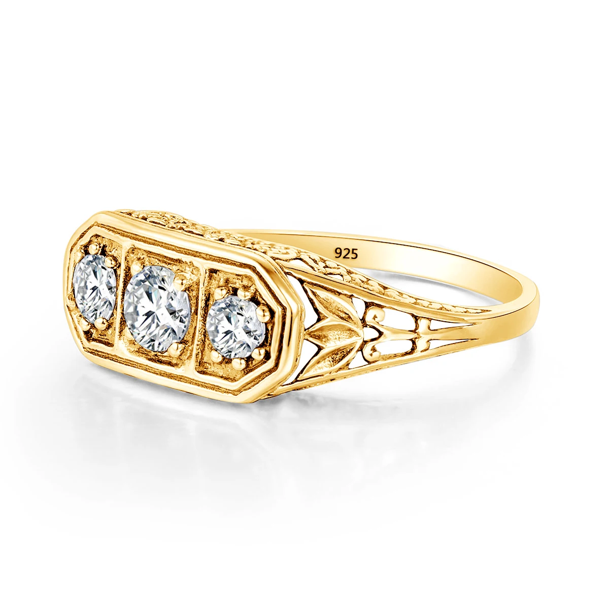 18K Farbiger 3-Stein-Moissanit-Ring für Damen, Massives 925er Silber, Hochzeitsring, zertifizierter vergoldeter Schmuck für Verlobungen – Detail 3