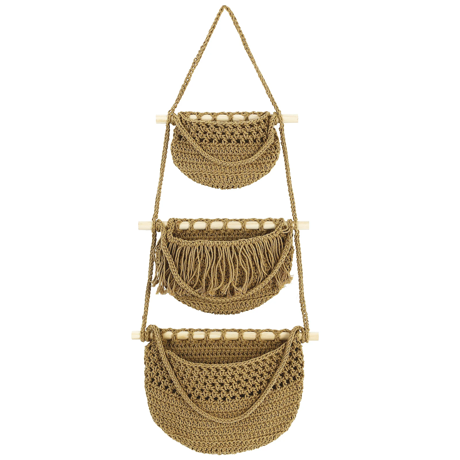 

1 Set Large Capacity Hanging Basket For Fruits And Vegetables Tiered Woven Storage Bag Kitchen Wall Organizer