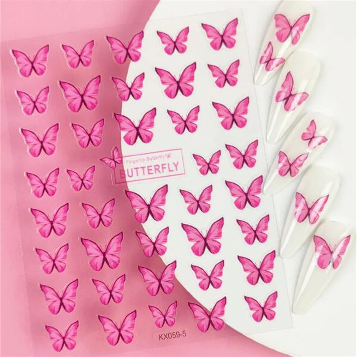 1 stücke 5D Kawaii Schmetterling Nail art Aufkleber Koreanische Rosa Gradienten Klebstoff Nagel Dekorationen Aufkleber DIY Transfer Ornament Zubehör