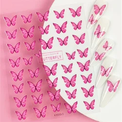 1pcs 5D Kawaii Butterfly Nail Art Stickers Korean Pink Gradient Adhesive Nail Decorations Decals DIY Transfer Ornament Accessory