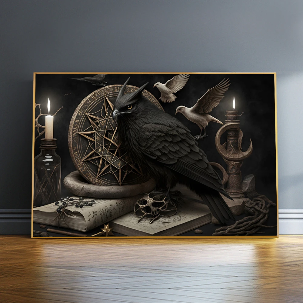 

Magic Witch’s Desk Magical Creatures Owl Dark Art Print Wall Canvas Painting Art Poster Living Room Bedroom Home Decor Pictures