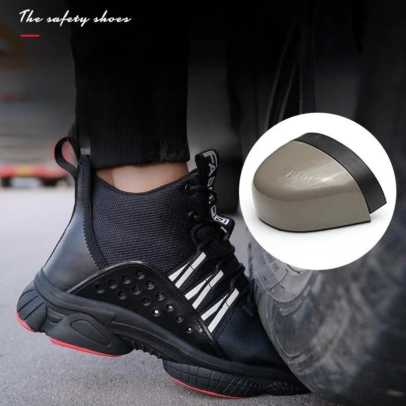 Steel Toe Cap Safety Boots Men For Work Indestructible Black Safety Shoes Non Slip Cap Anti-Smash Outdoor Security Shoes