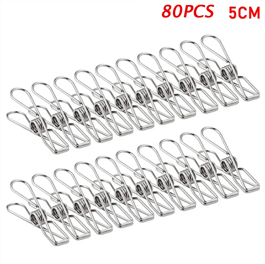 

80Pcs/Set Stainless Steel 5cm Clips Clothespins Clamps Metal Storage Leather Craft Tool Clothes Peg Pin Hook Organizer Clips