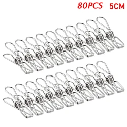 80Pcs/Set Stainless Steel 5cm Clips Clothespins Clamps Metal Storage Leather Craft Tool Clothes Peg Pin Hook Organizer Clips