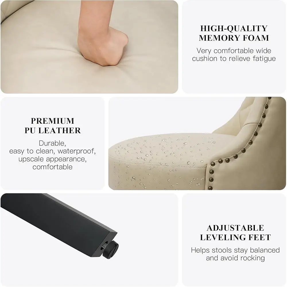 Swivel Bar Stools Set of 2 with Backrest Faux Leather Counter Height Kitchen Island Stool Ergonomic Memory Foam Padding Round