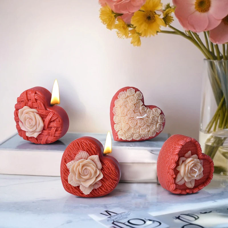 Neue Ideen 3D gewebte Herz Rose Aromatherapie Kerze Form DIY Valentinstag herzförmige kreative Silikonform