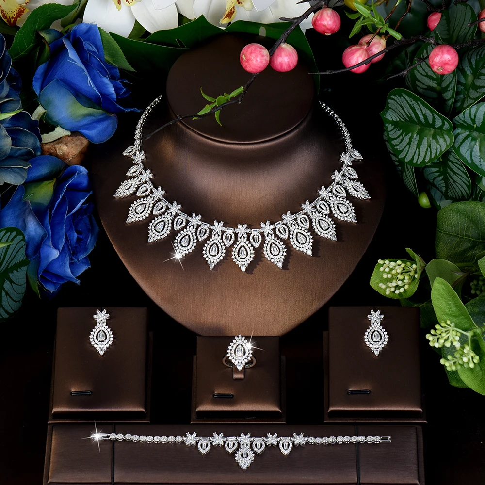 HIBRIDE Gorgeous Exquisite Jewelry Necklace Earrings Bracelet Set Suitable for Dubai Women Dress Wedding Bridal Event Gift S-974