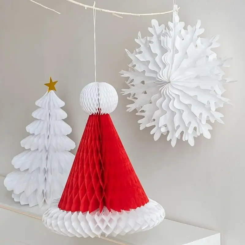 2025-2026 زينة عيد الميلاد ورقة العسل الكرة للطي شجرة عيد الميلاد ثلاثية الأبعاد زخرفة ديكورات منزلية لحفل الزفاف سطح المكتب حلية