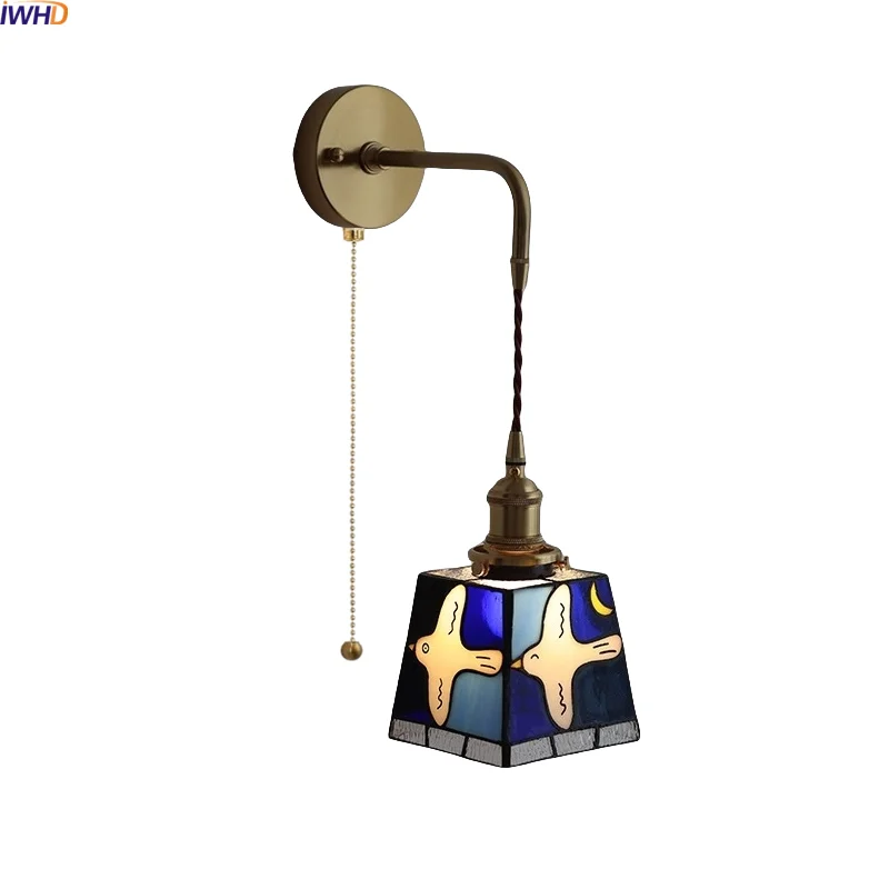 

IWHD Gold Antique Brass LED Wall Lights Indoor Luxury Colorful Glass Kids Bedroom Living Room Bedside Lamp Lampara De Pared