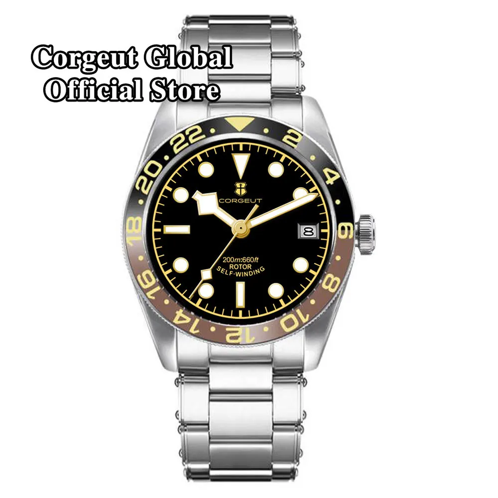 39mm Corgeut Sterile Steel NH35A Black  Dial Men Watch Sapphire Crystal  Ceramics Bezel Automatic Wristwatch Relógio