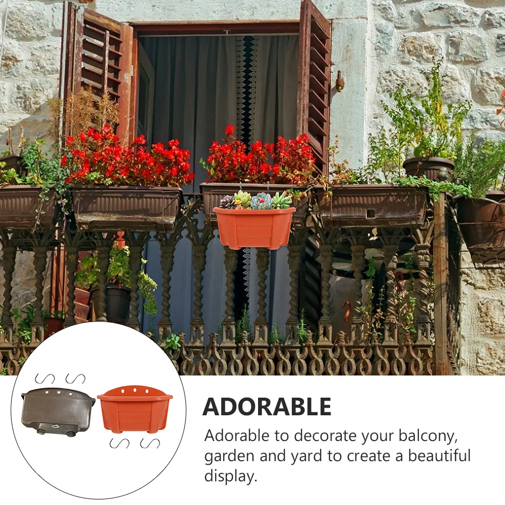 

2Pcs Hanging Flower Pot Wood Grain Wall Plant Organizer Balcony Garden Yard Decorative Stand Hanging Flower Bucket