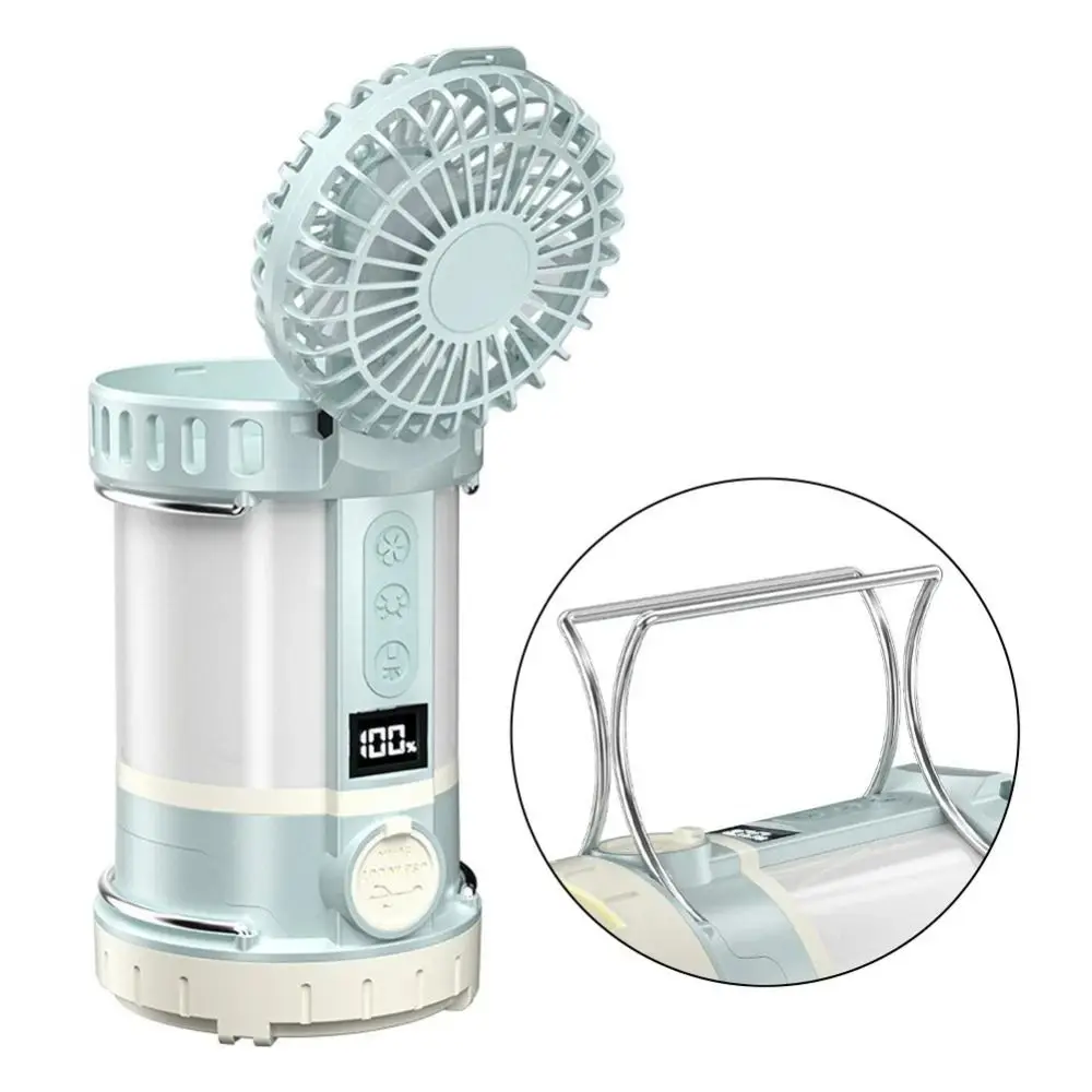 3-in-1 LED Light with Fan Three Wind Speed Rechargeable Searchlight LCD Digital Display Portable Emergency Work Lamp