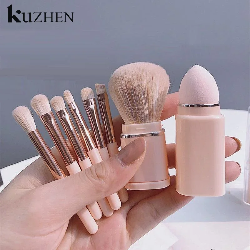 8 en 1 carré Portable télescopique brosse maquillage brosse ensemble ombre à paupières brosse correcteur beauté brosse outil maquillage brosse
