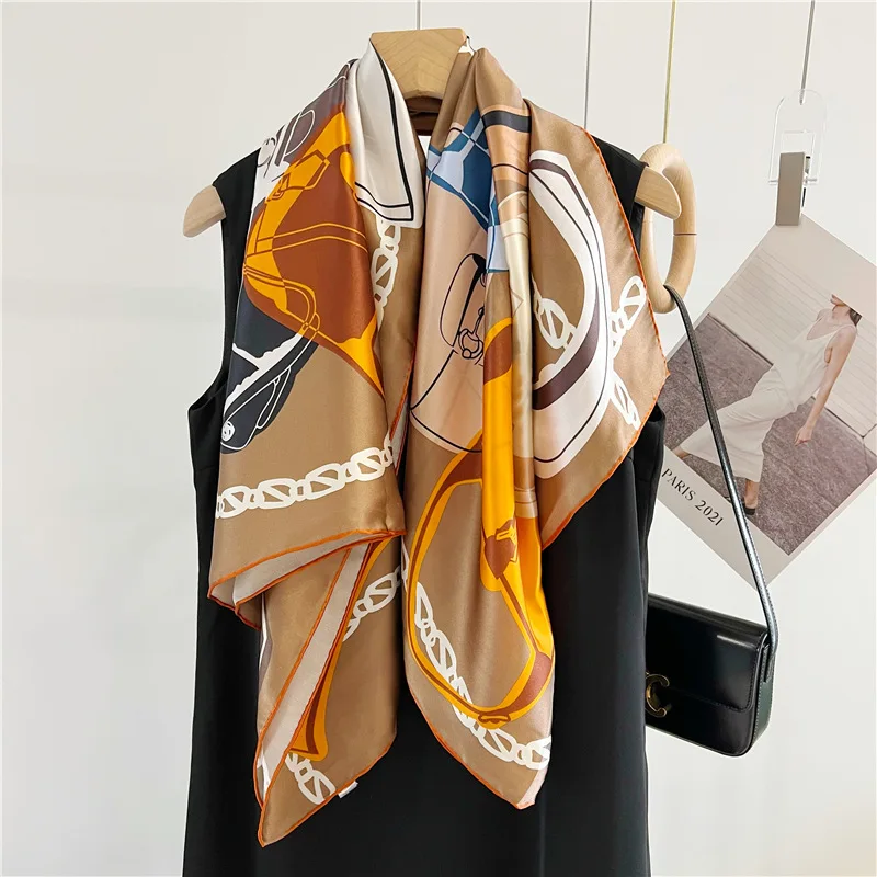 BAG PRINT TWILL CARRe Natural Mulberry Scarf Wrap Shawls 110CM Silk Square Scarves Large Hand Rolled Edges Foulard En Soie