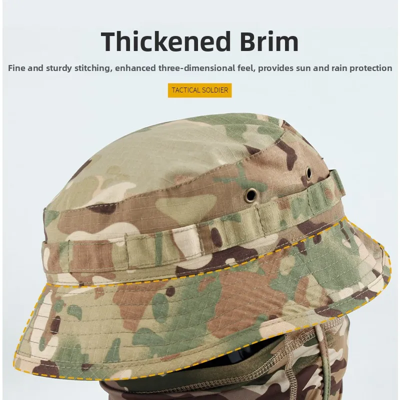 Outdoor Camouflage Tactical Short Brim Fishing Cap Breathable Sun Protection round Top Hat British Fashion Style Neutral Size