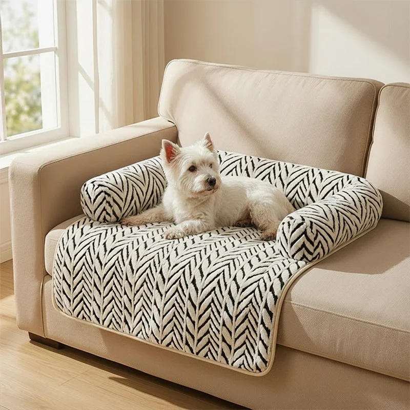 Haustier-Sofabett-Matte mit Seitenpolstern, Weiche Flauschige Couch-Schutzmatte, Rutschfeste Hunde- und Katzenbett-Schlafunterlage für Kleine und Mittelgroße Haustiere – Detail 13