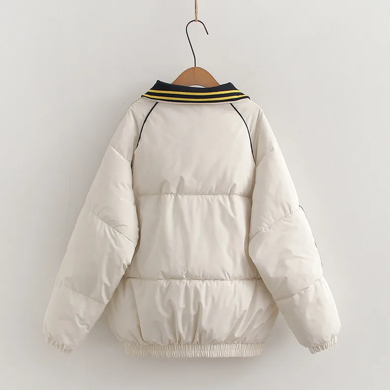 New 2025 Autumn Padded Jacket, Women Lapel Embroidery, Mori Girl Preppy Style OL Commute Warm Loose Outerwear, Winter C5N160CC