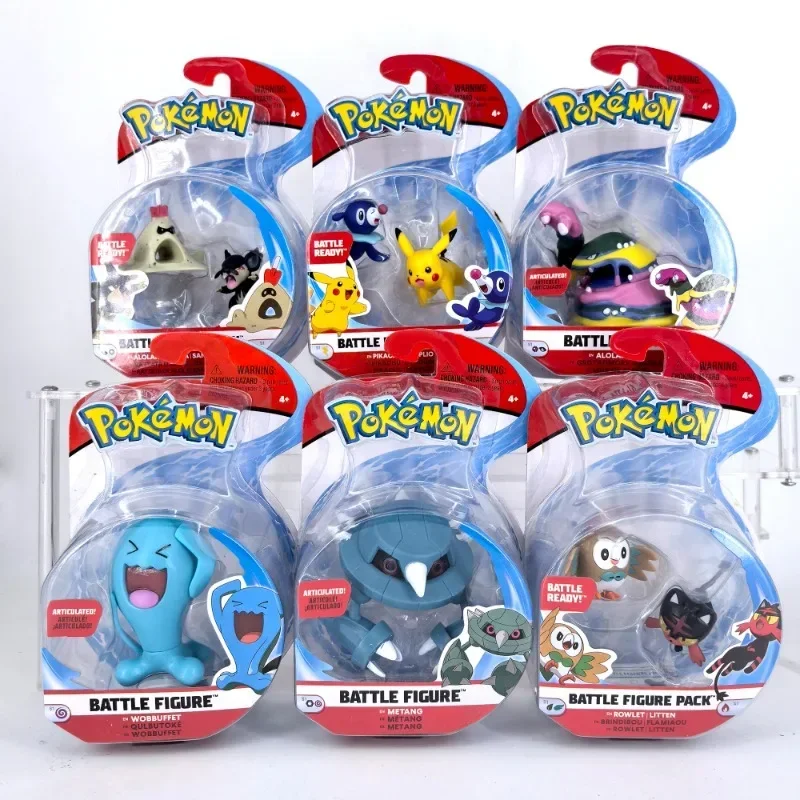 Pokemon Battle Figures Alolan Muk Metang Rowlet Litten Wobbuffet Rattata Sandygast Collectible Desk Car Decor Kids Gifts