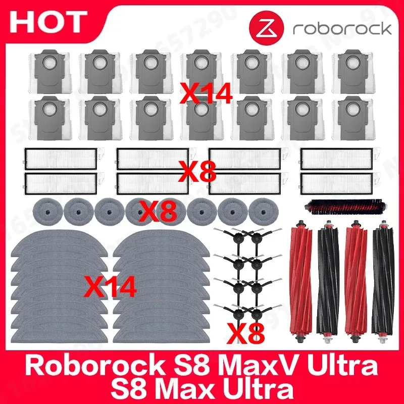 Compatible For Roborock S8 MaxV Ultra, S8 Max Ultra Replacement Parts Main Side Brush Hepa Filter Mop Cloth Dust Bag Accessories