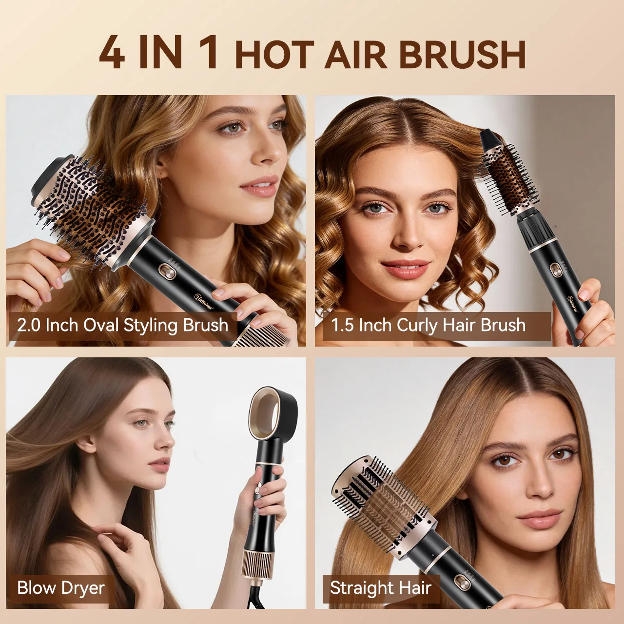 Hatteker EU 4-in-1 Hair Styling Comb for Women Home Use And Salon Professional Hot Air Brush for Curling And Straightening image 3