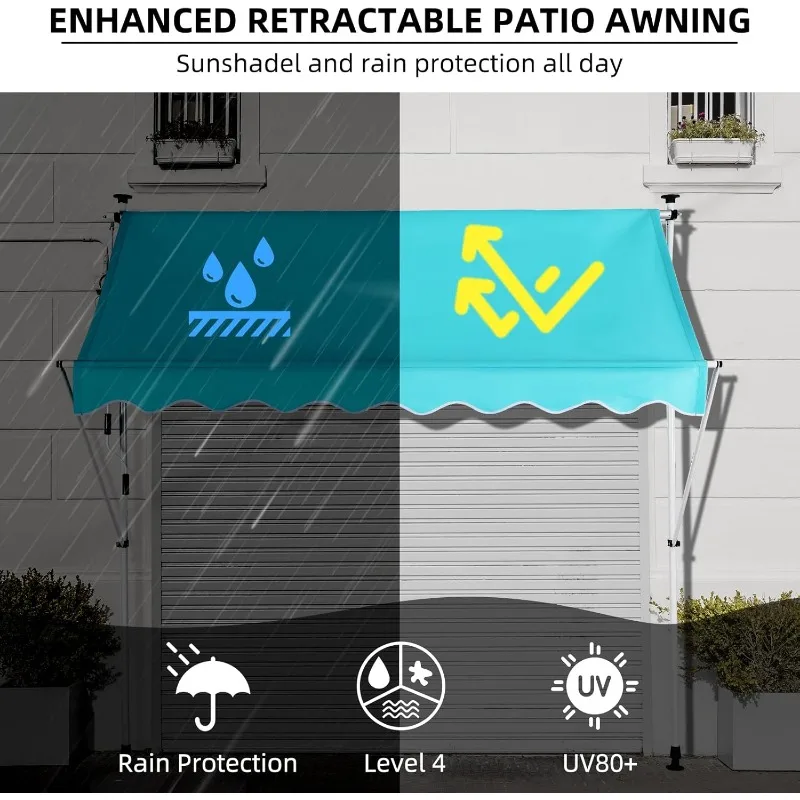 Tenda da sole retrattile manuale-138 "parasole per esterni senza viti-copertura parasole per Pergola regolabile con protezione UV