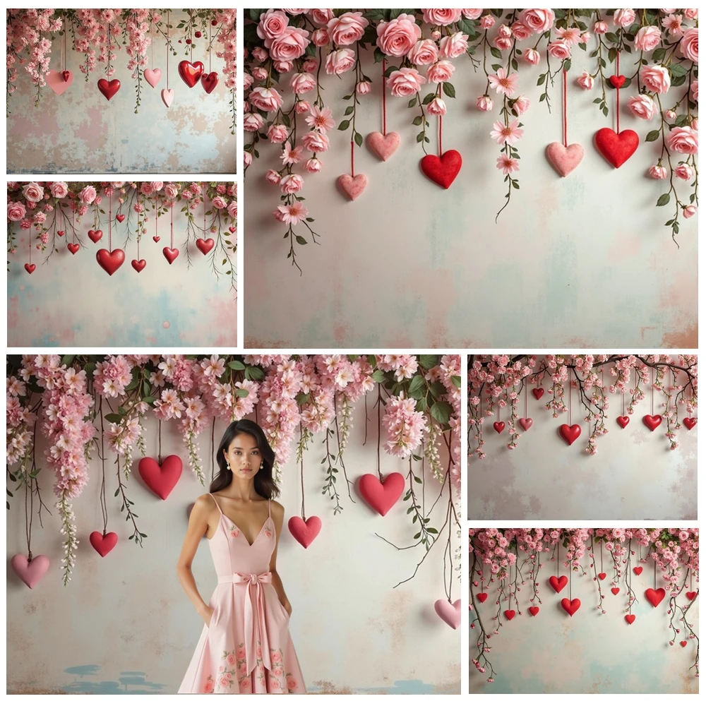

MOON.QG Women'S Birthday Photography Background Hanging Flower Heart Valentine'S Day Backdrop Accessories Bridal Shower Poster