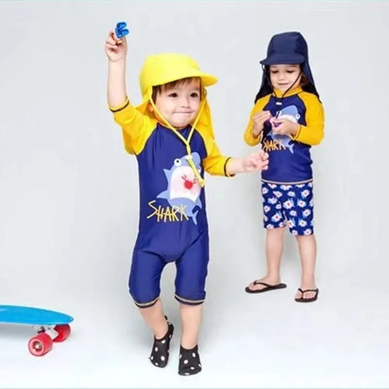 Kids Boy Swimsuit Two Piece Children Swimwear Child Swim Trunk Beach Cap Baby Swimsuit Cartoon Split Rash Guard Bathing Suit