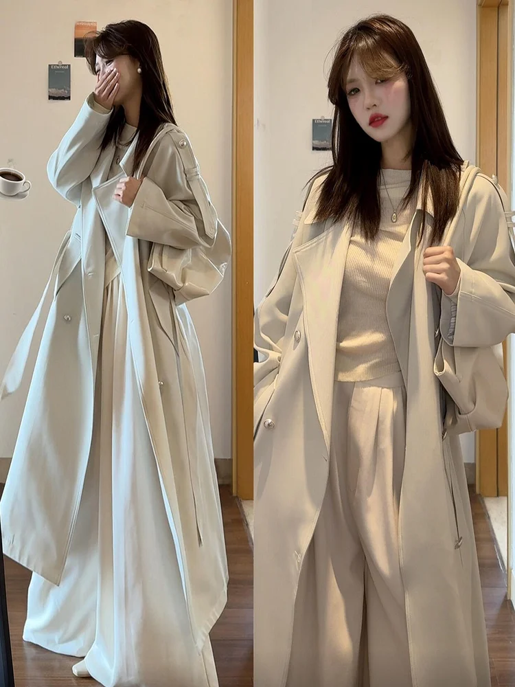 

Элегантное белое длинное пальто для женщин, весна-осень, в британском стиле, маленький размер, пальто в стиле Рут, высококачественное, для повседневной носки, в корейском стиле