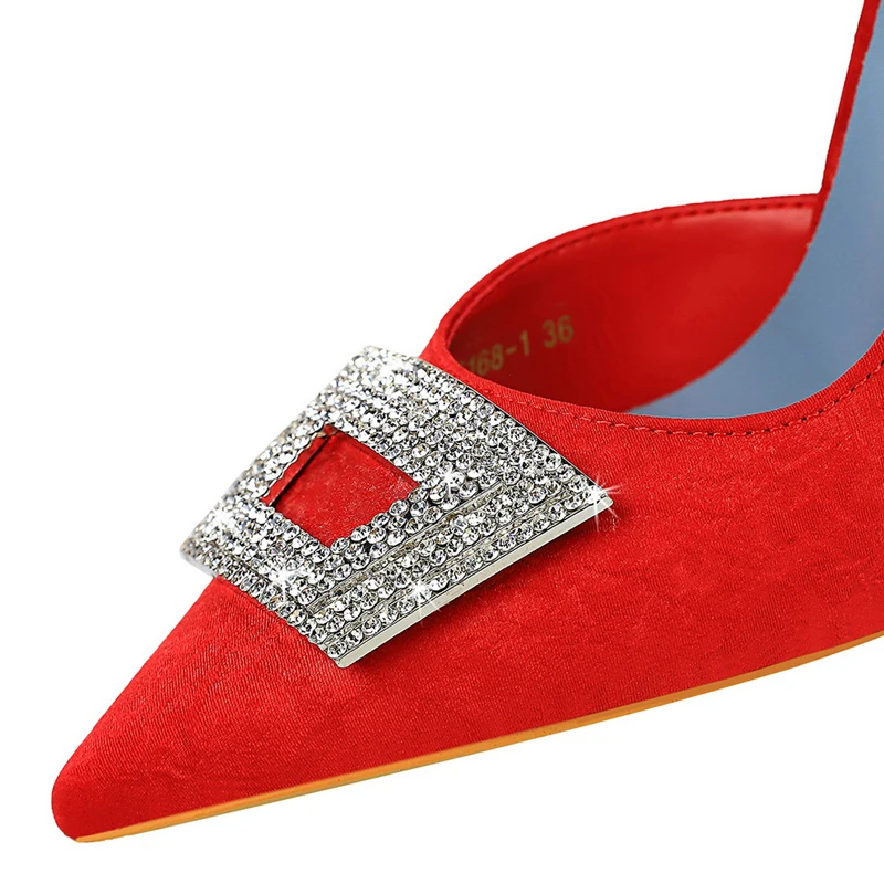 Zapatos BIGTREE, zapatos de tacón de lujo para mujer, tacones altos con diamantes de imitación de 10,5 CM, satén de seda de aguja, tacones femeninos, zapatos de fiesta sexis, zapatos de tacón para mujer