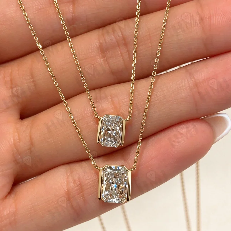 Radiant Cut Pendant Necklace Lab Grown Diamond 1ct DEF VS Genuine 925 Sterling Silver 18K 14K Gold Premium Jewelry Gifts Charms