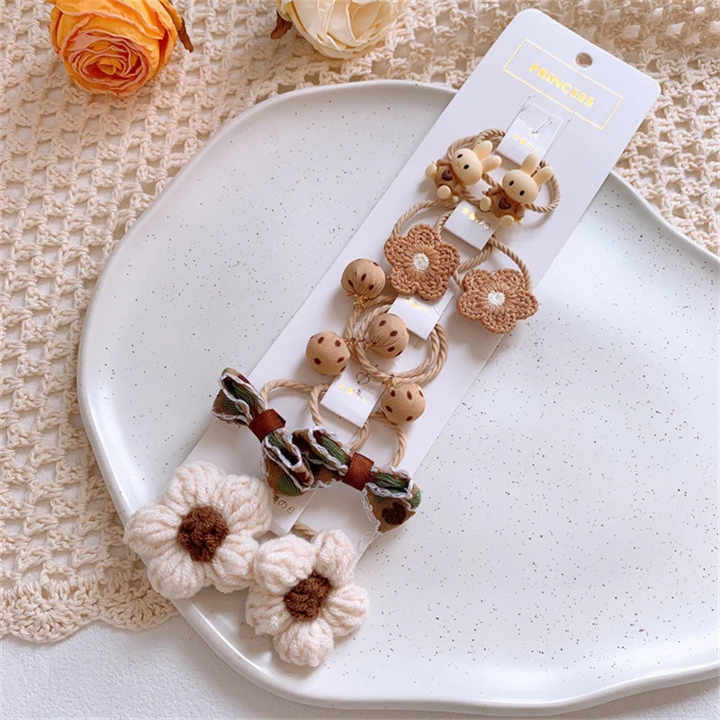 Cute Cartoon Flower Bow Children Small Scrunchie Baby Girl Kid Elastic Hair Rubber Band Accessories Tie Hair Ring Rope Headdress