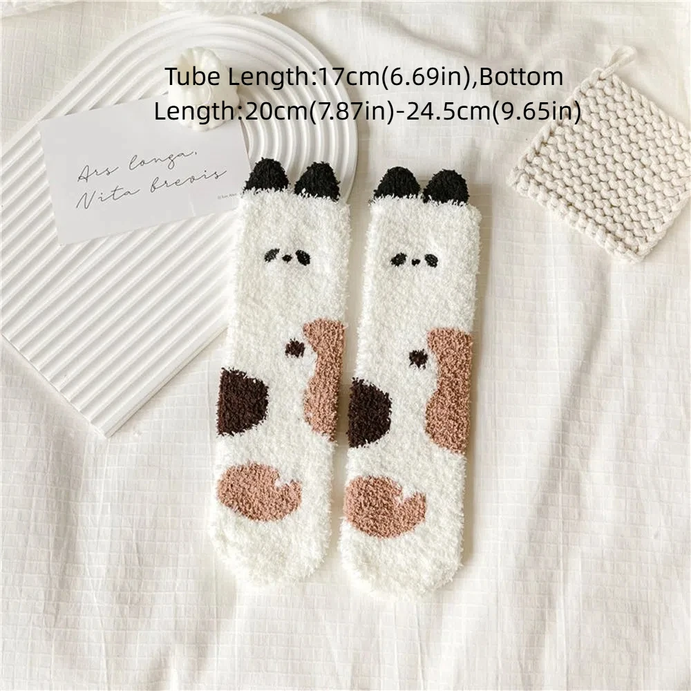 Calcetines de tubo medio estilo Harajuku Panda bordado Coral polar calcetines para dormir en casa calcetines de suelo Otoño Invierno calcetines de mujer