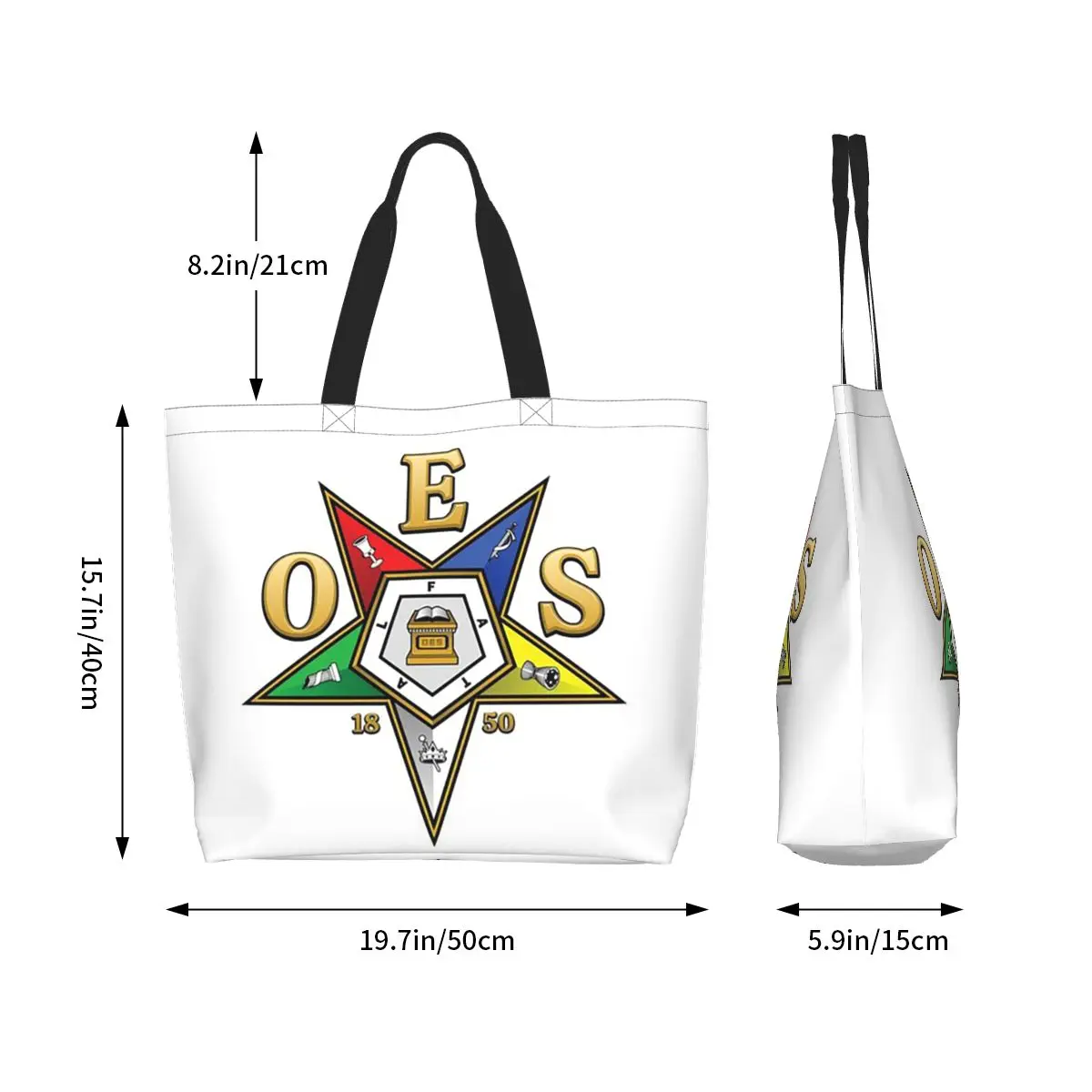 Order Of The Eastern Star Logo OES Shopping Tote Bag Canvas Large Capacity Shoulder Bags Shopper Grocery Handbag for Women