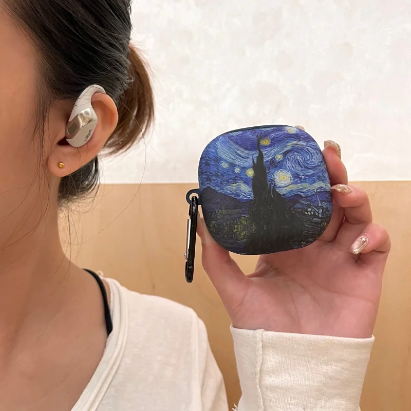 For Shokz OpenFit 2+T921 Case Starry Sky Sea Wave For Shokz OpenFit 2 +(T921) Silicone Soft Case Protective Cover with Hooks