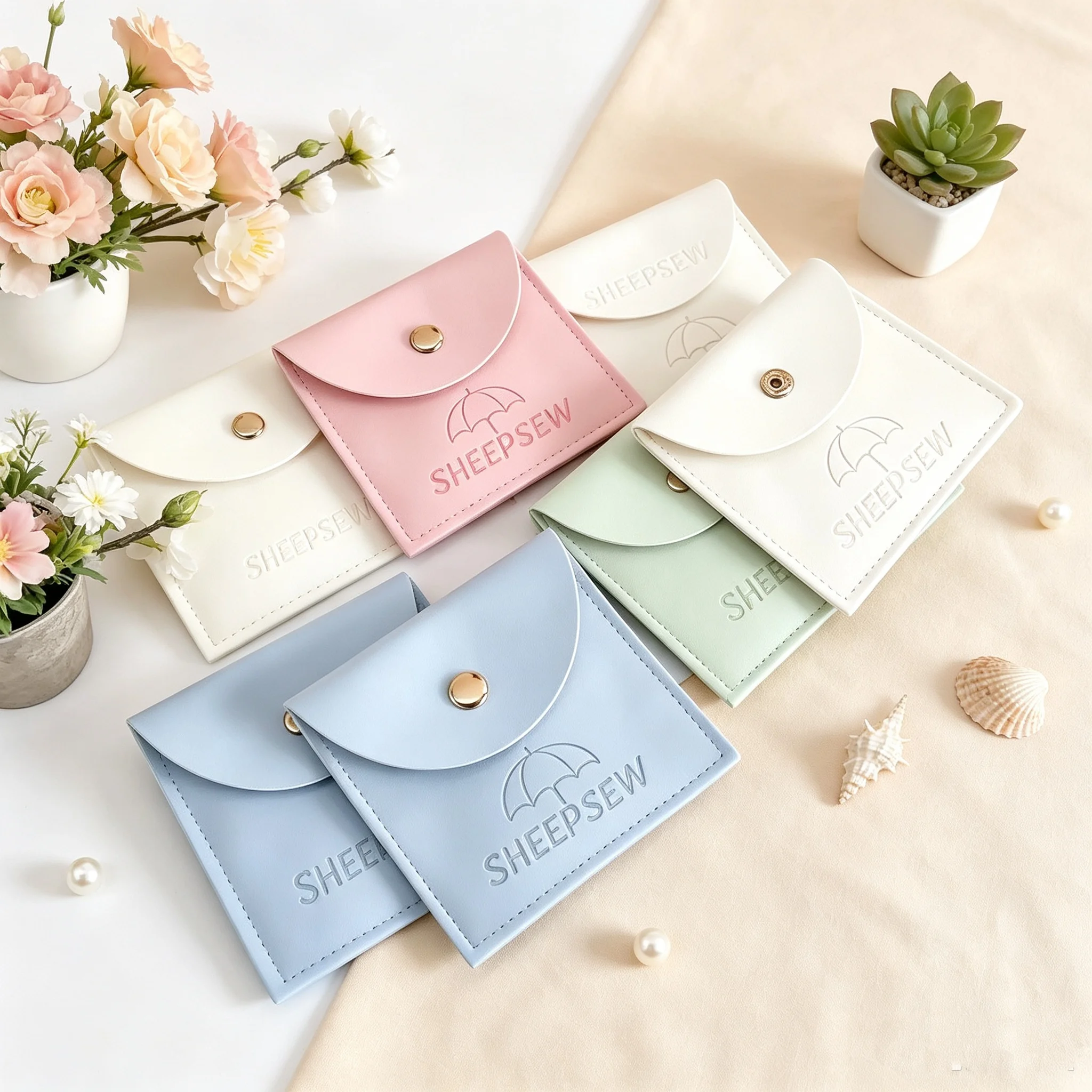 Leather Jewelry Bag Necklace Ring Bracelet Storage Organizer Semi-circular Snap Button Pouch Gift Packaging Print Logo