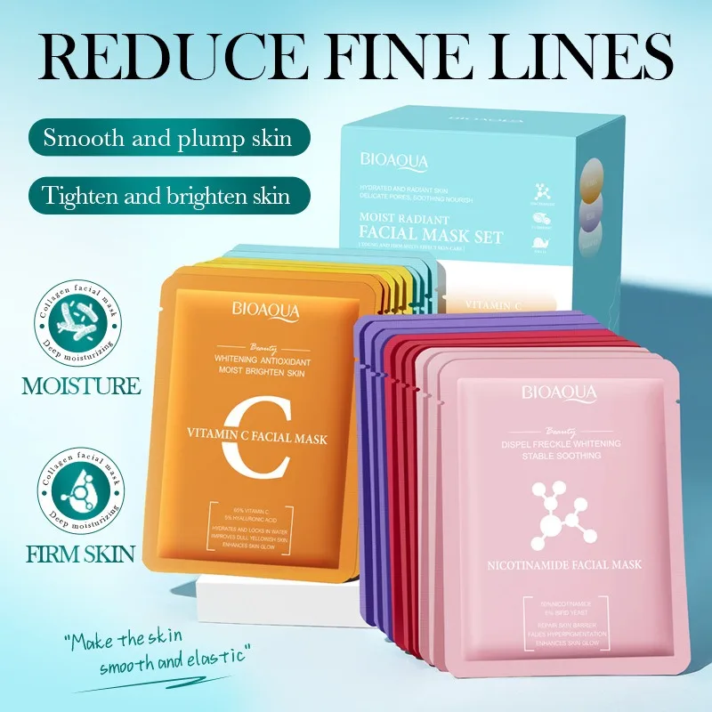 30pcs Nicotinamide Collagen Face Mask VC Moisturizing Refreshing Sheet Masks Hyaluronic Acid Facial Mask Skin Care Products