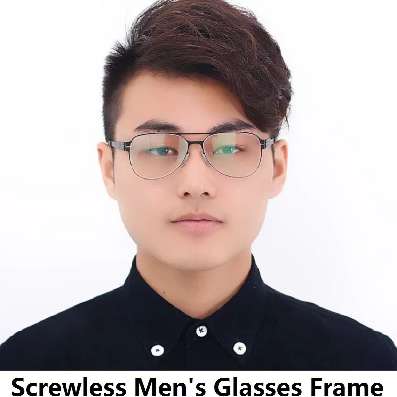 Screwless Men's Pilot Sun Glasses Frame Ultra Light Metal Full Frames Myopia Eyeglasses Optical Eyewear Germany Brand Designer image 3