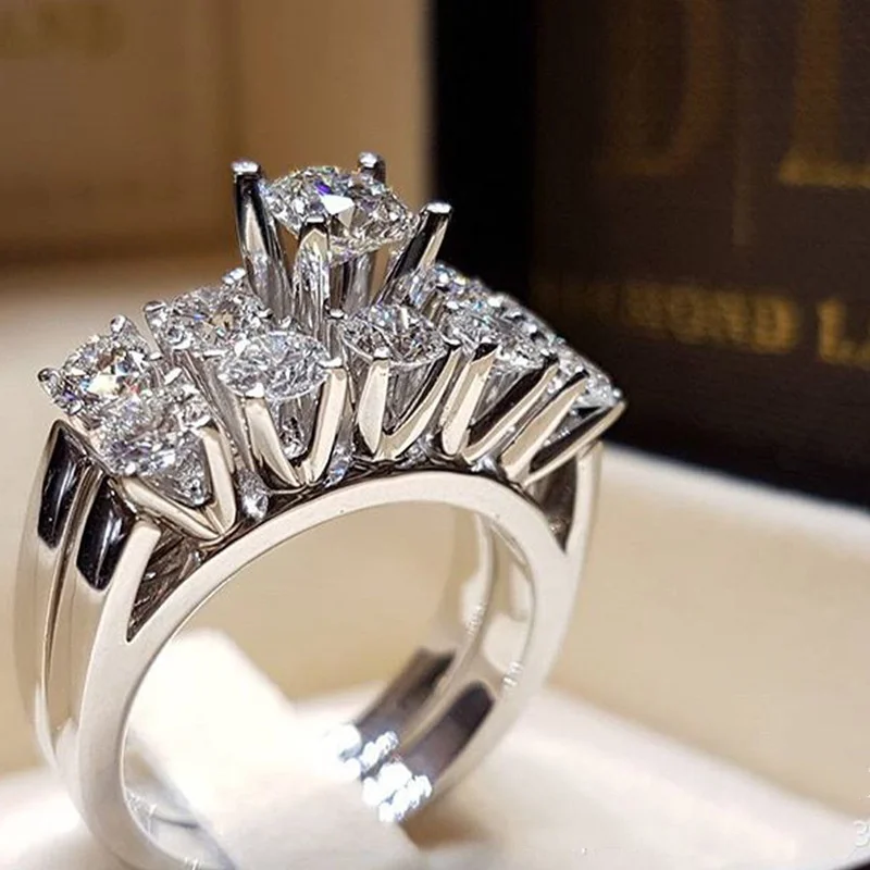  Classic Wedding Engagement Ring for Women Brilliant Cubic Zirconia Crystal Proposal Ring Anniversary Gift Jewelry