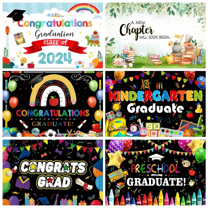 

Celebrate Kindergarten Graduation Backdrop Photography Class Of 2024 School Prom Party Background Photographic Photo Studio Prop