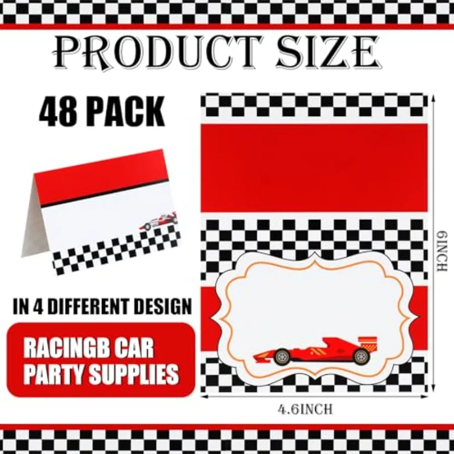 48 قطعة ملصقات طعام السيارات للسباق علامات بطاقات مكان مطوية لإعداد الطاولة بطاقات اسم فارغة حفلة عيد ميلاد اللفة الأولى حول Tra