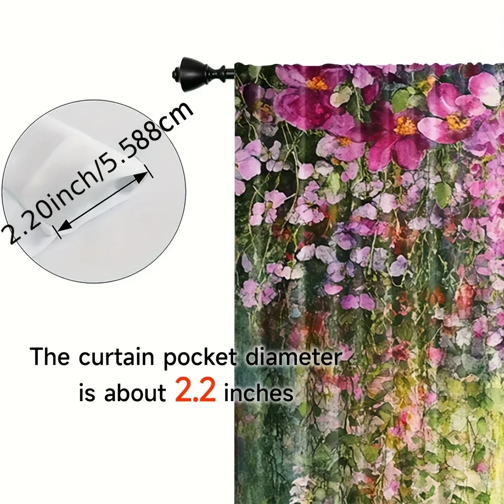 Pastel Watercolor Vine Flower Curtain Panels 2 Pack, Hanging Rose Wisteria Gradient Green Elegant Botanical Living Room Curtain